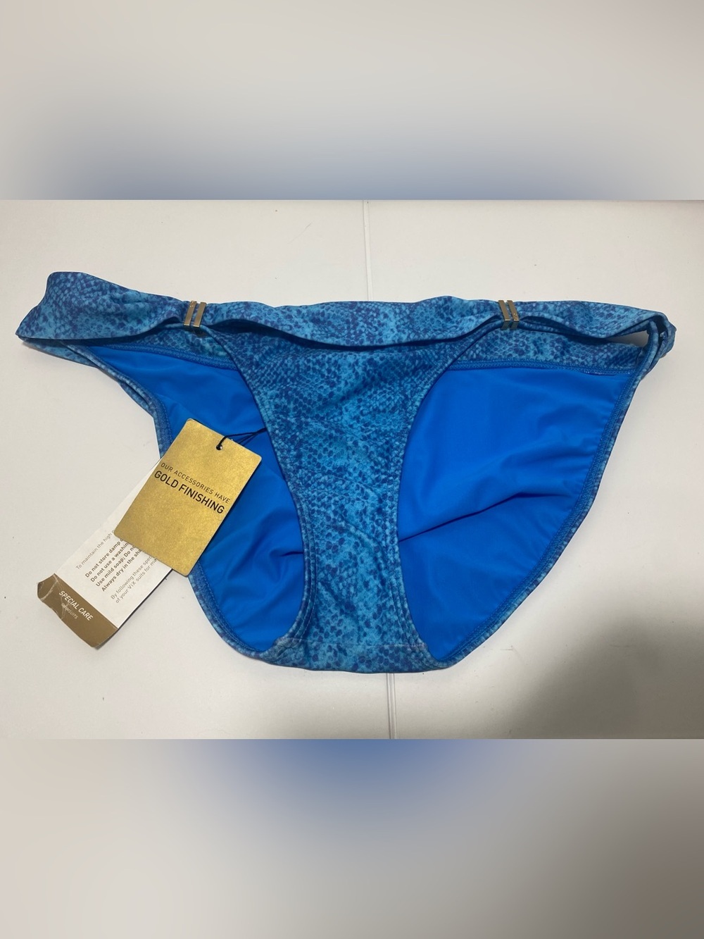 Vix Paula Herman NY NWT XL Pizan Blue Snakeskin Bikini Bottom w Gold Finish